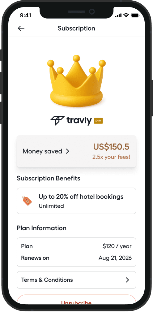 Travly Pro perks screen
